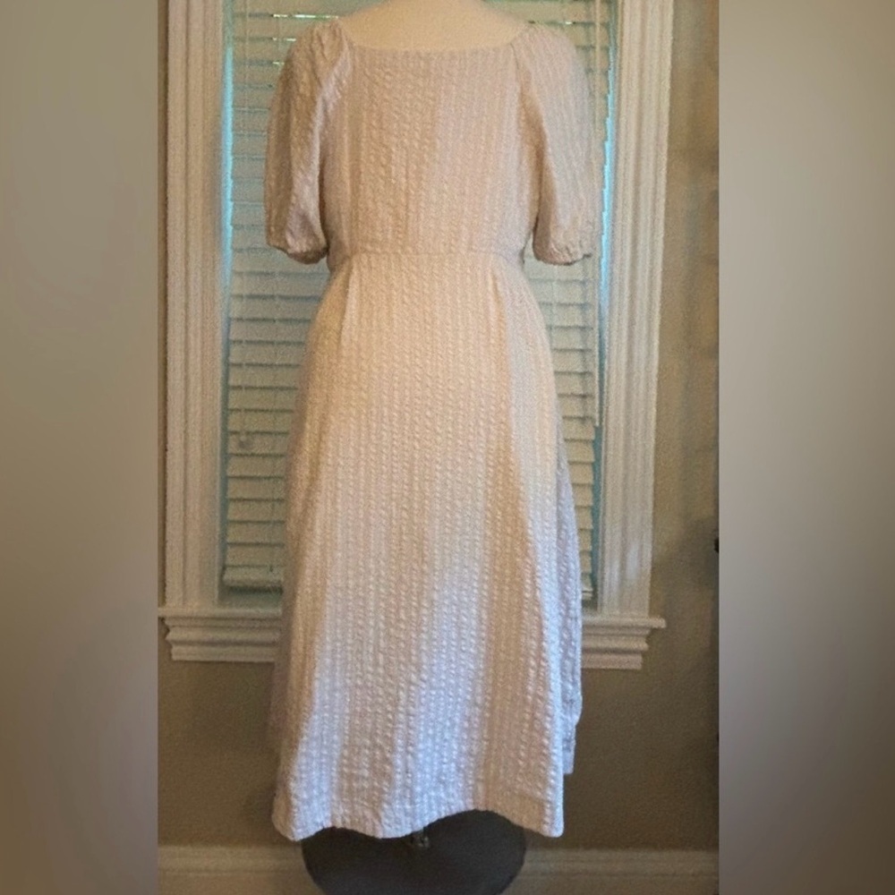 Madewell Womens Cream Midi Dress Puff-Sleeves Button-Wrap Size 10 - Picture 4 of 10